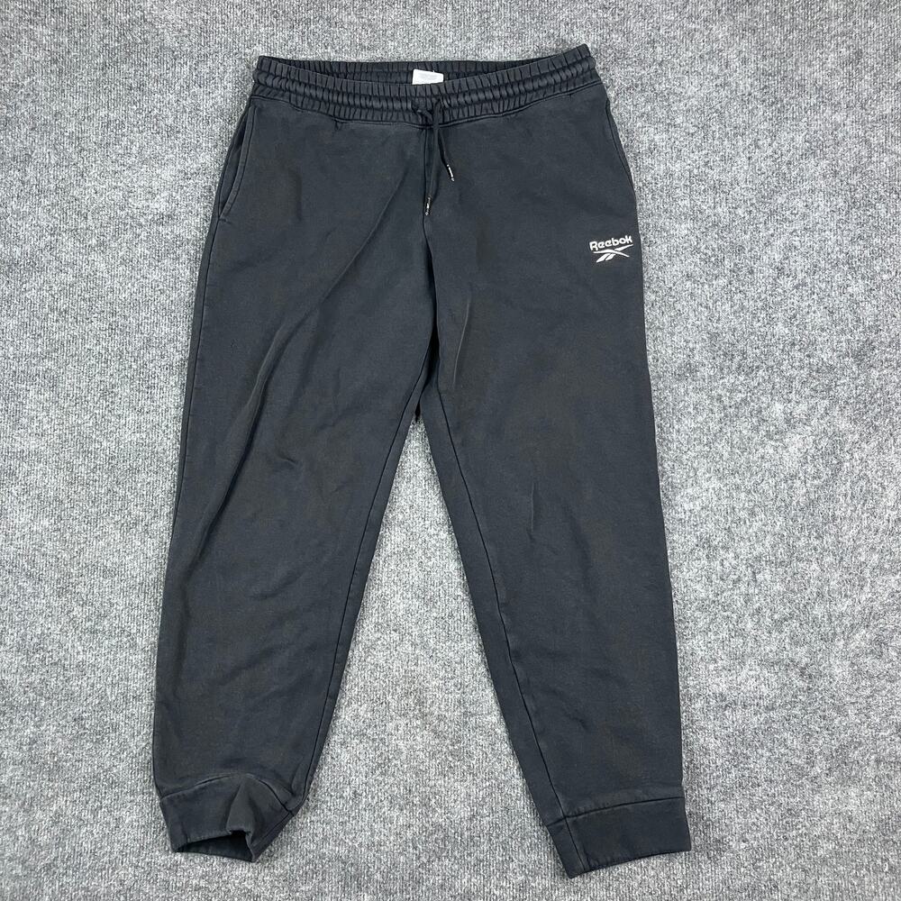 Reebok Sweatpants Mens Medium Black Cuffed Joggers Recycled Material Logo